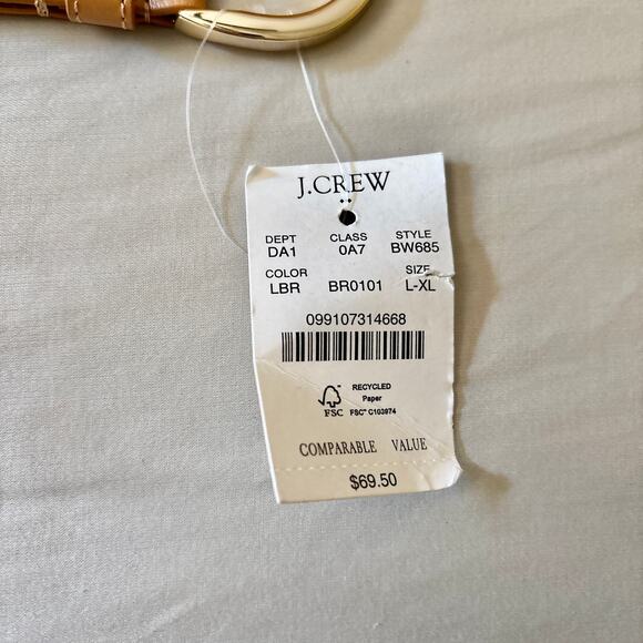 JCrew Woven Tan Leather Belt Womens L/XL Silver Buckle NWT - Picture 6 of 6